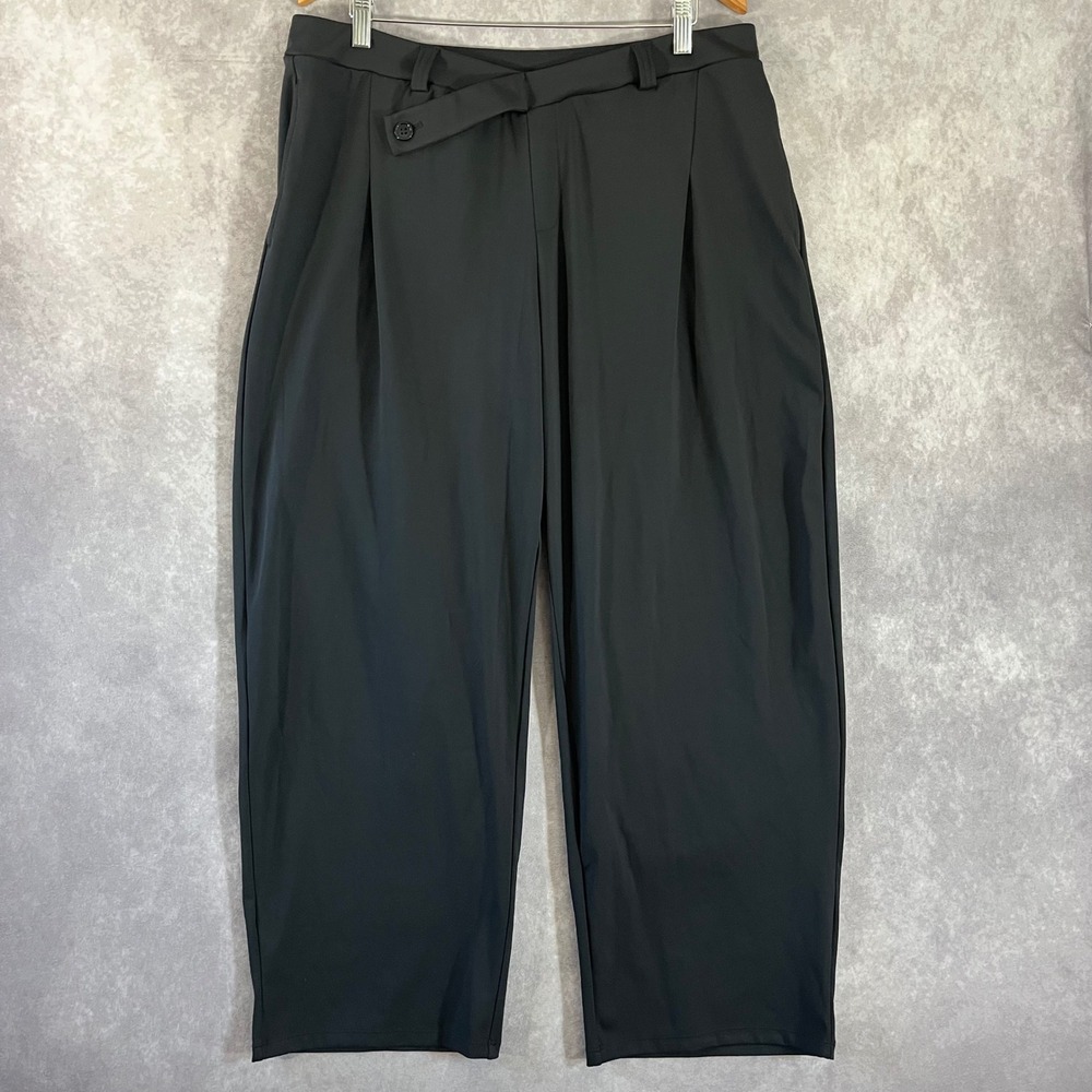 Halara Pleated Wide Leg Pant Women XL Black Asymmetric Waist Stretch Trouser NEW